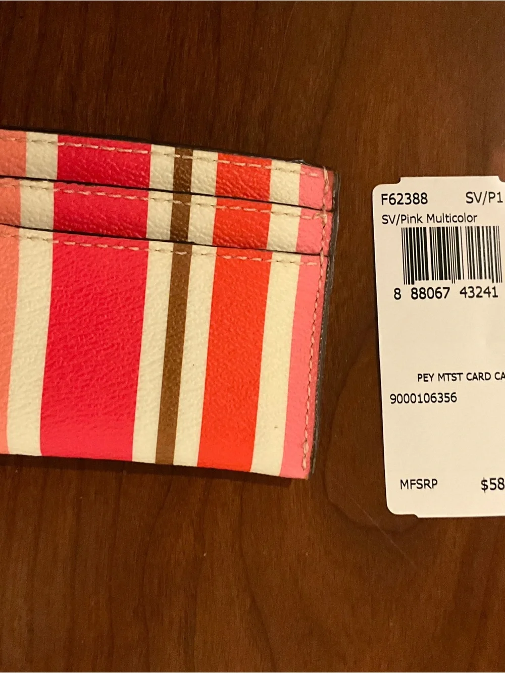 Coach Pink Multicolor Striped Card Holder